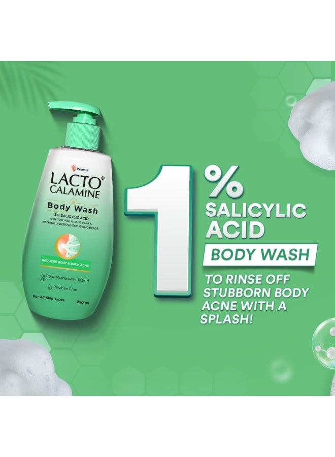 Lacto Calamine 1% Salicylic Acid Body Wash | 250ml | For Body Acne, Back Acne, Rough & Bumpy Skin |Cica, Aloe Vera, Turmeric & Natural Scrub Beads | Paraben Free | Body Wash Shower Gel For Men & Women - Image 4